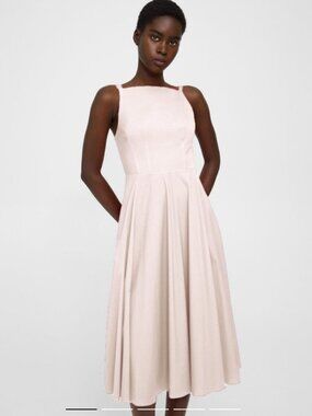 New Theory PINK Linen Blend Square Neck Linen blend Midi Dress